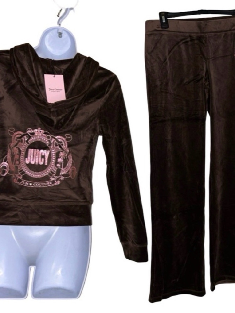 Juicy Couture Brown Velour Hoodie & Pants track suit Set